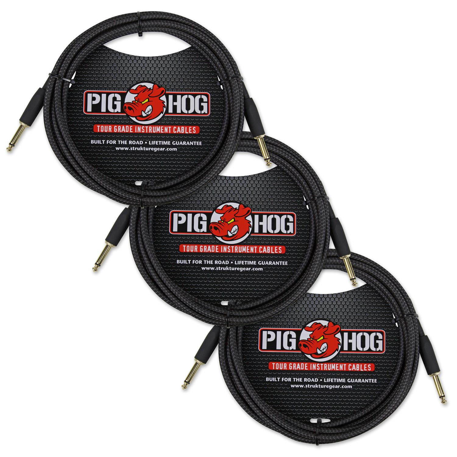 Pig Hog PCH10BK Black Woven Instrument Cable, 10ft - 3-Pack