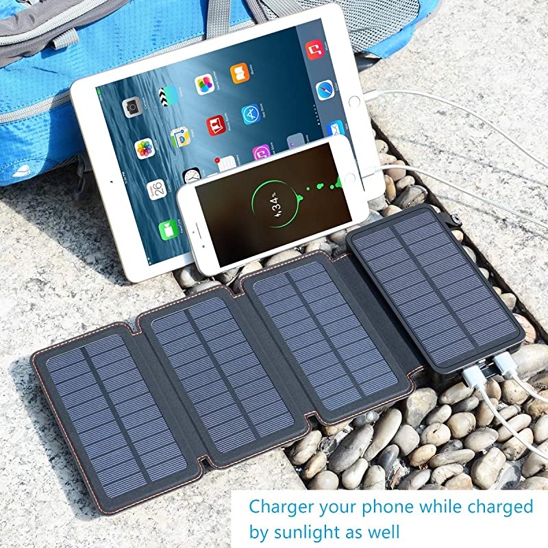 Solar Charger 25000mAh Portable Power Bank with 2 USB Output Waterproof Battery Pack Compatible with Most Phones Tablets and More