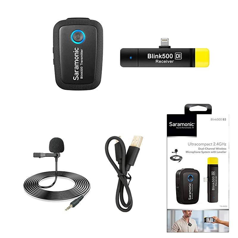 24GHz Wireless Microphone System for iOS Device Blink500 B3 DualChannel Lavalier Mic with MFi Certified Apple Lightning Connector for iPhone iOS Device for YouTube Facebook Live Vlogging