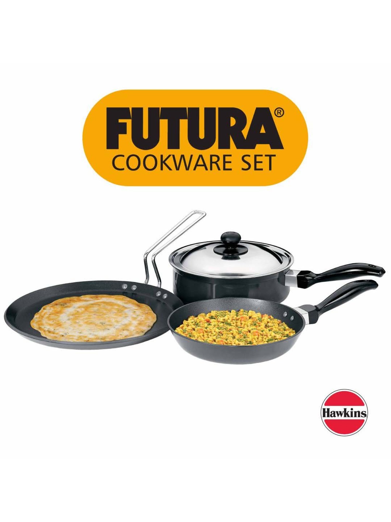 Hawkins Futura Black Aluminium 3 Piece Cookware Set