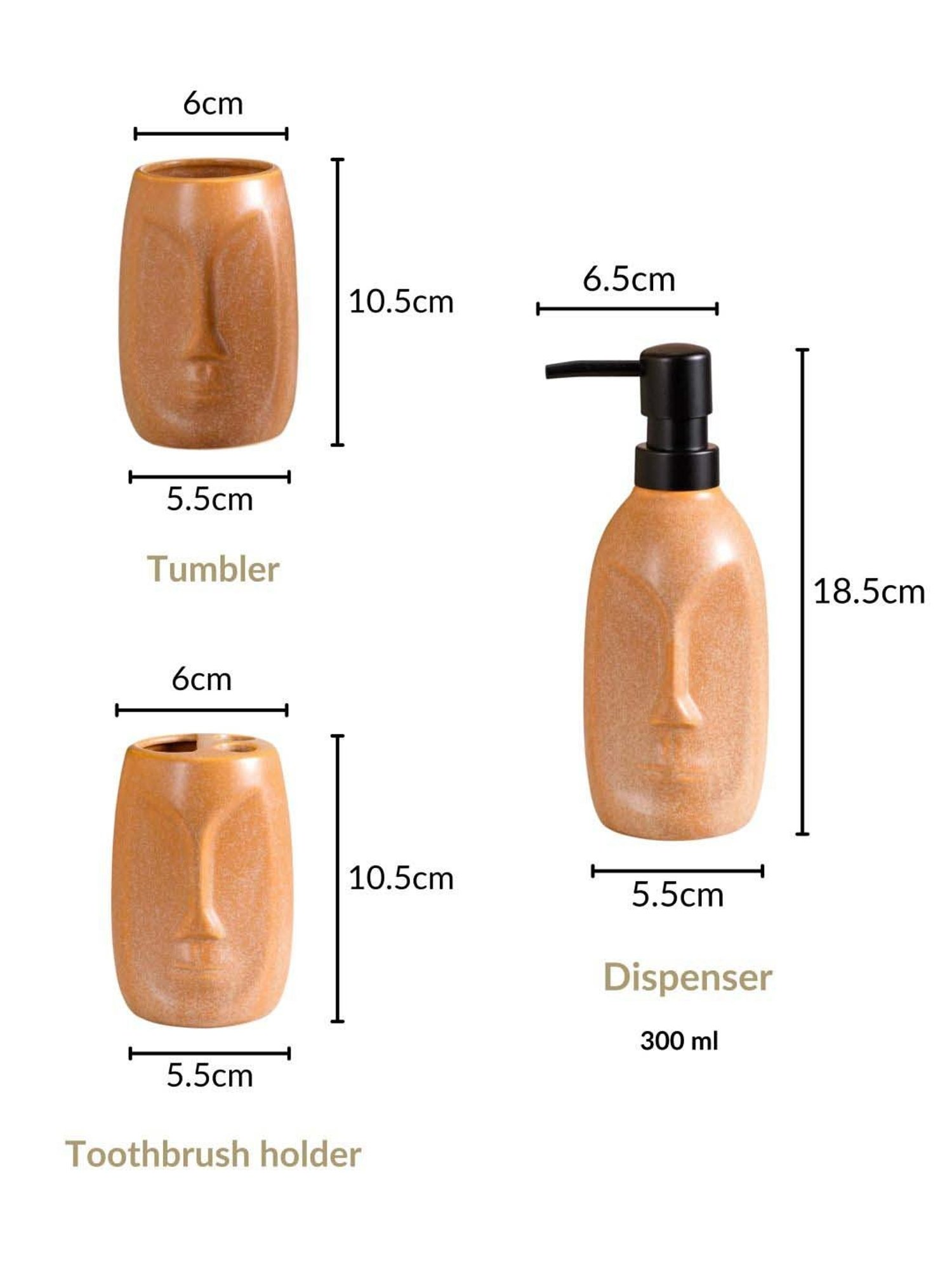 Nestasia Brown Color Abstract Human-Face Stoneware Design Ceramic Bathroom Accessories Set of 3