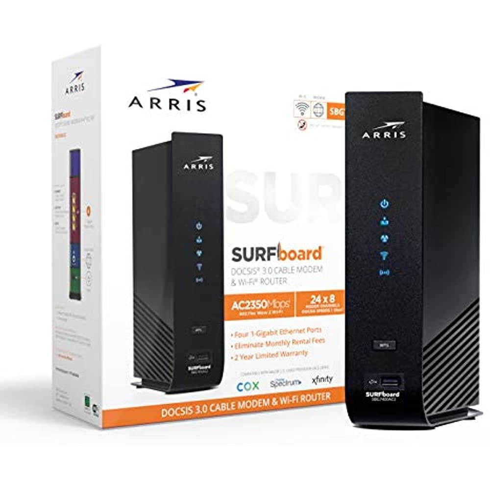 ARRIS SURFboard (24x8) DOCSIS 3.0 Cable Modem Plus AC2350 Dual Band Wi-Fi Router, approved for Cox, Spectrum, Xfinity & more (SBG7400AC2)