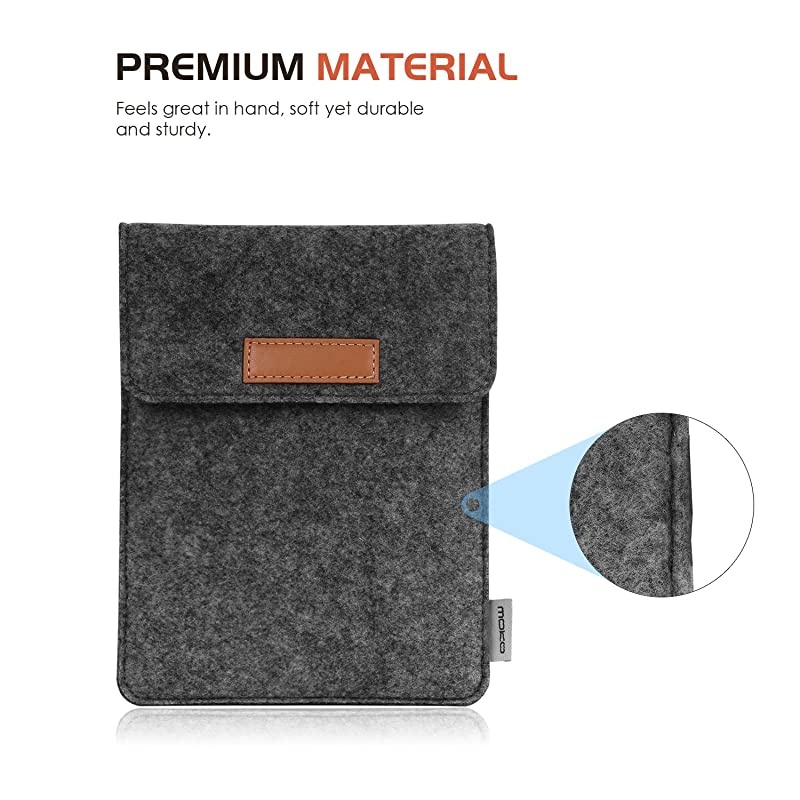 Sleeve Fits Kindle E-Reader, Protective Felt Cover Case Pouch Bag Fit with All-New Kindle 10th Gen 2019 / Kindle Paperwhite 10th Gen 2018 / Kindle(8th Gen, 2016) / Kindle Oasis 6 Inch, Dark Gray