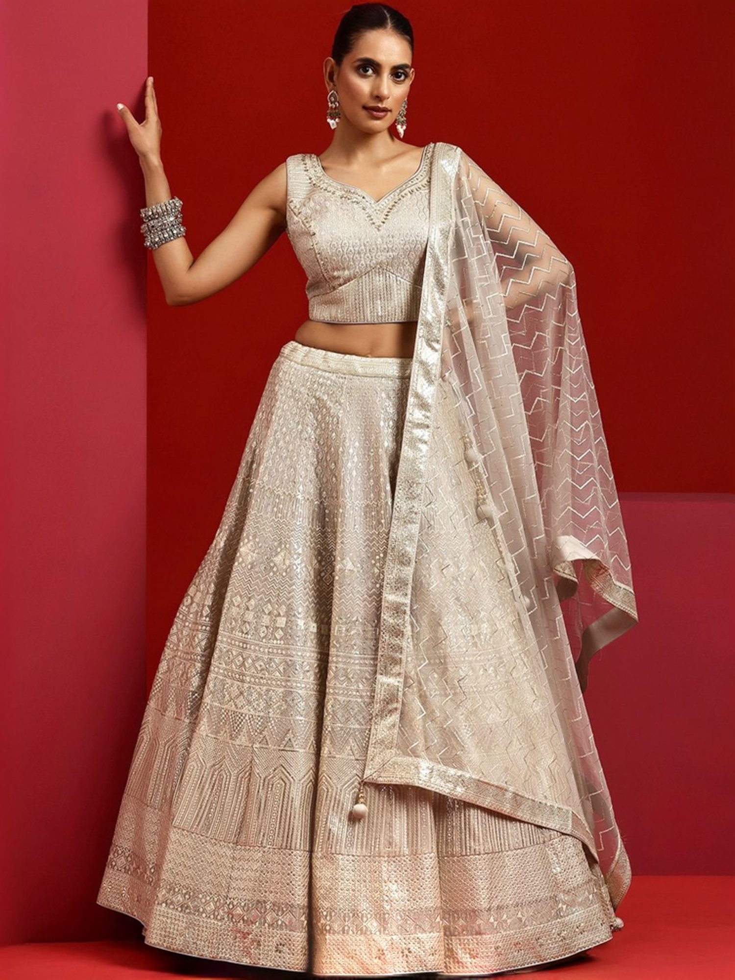 Libas Art Grey Embellished Lehenga Choli Set With Dupatta