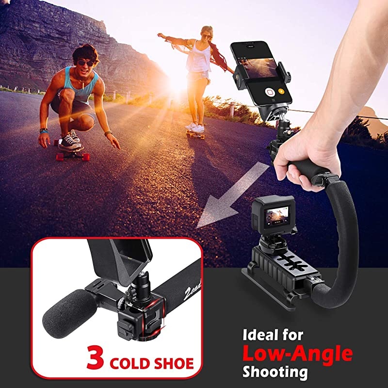 Camera Smartphone Stabilizer Foldable Handle Grip Handheld Video Rig with Carrying Case Compatibility with All GoPro Camera Camcorder DSLR Cell Phone iPhone Huawei Samsung etc