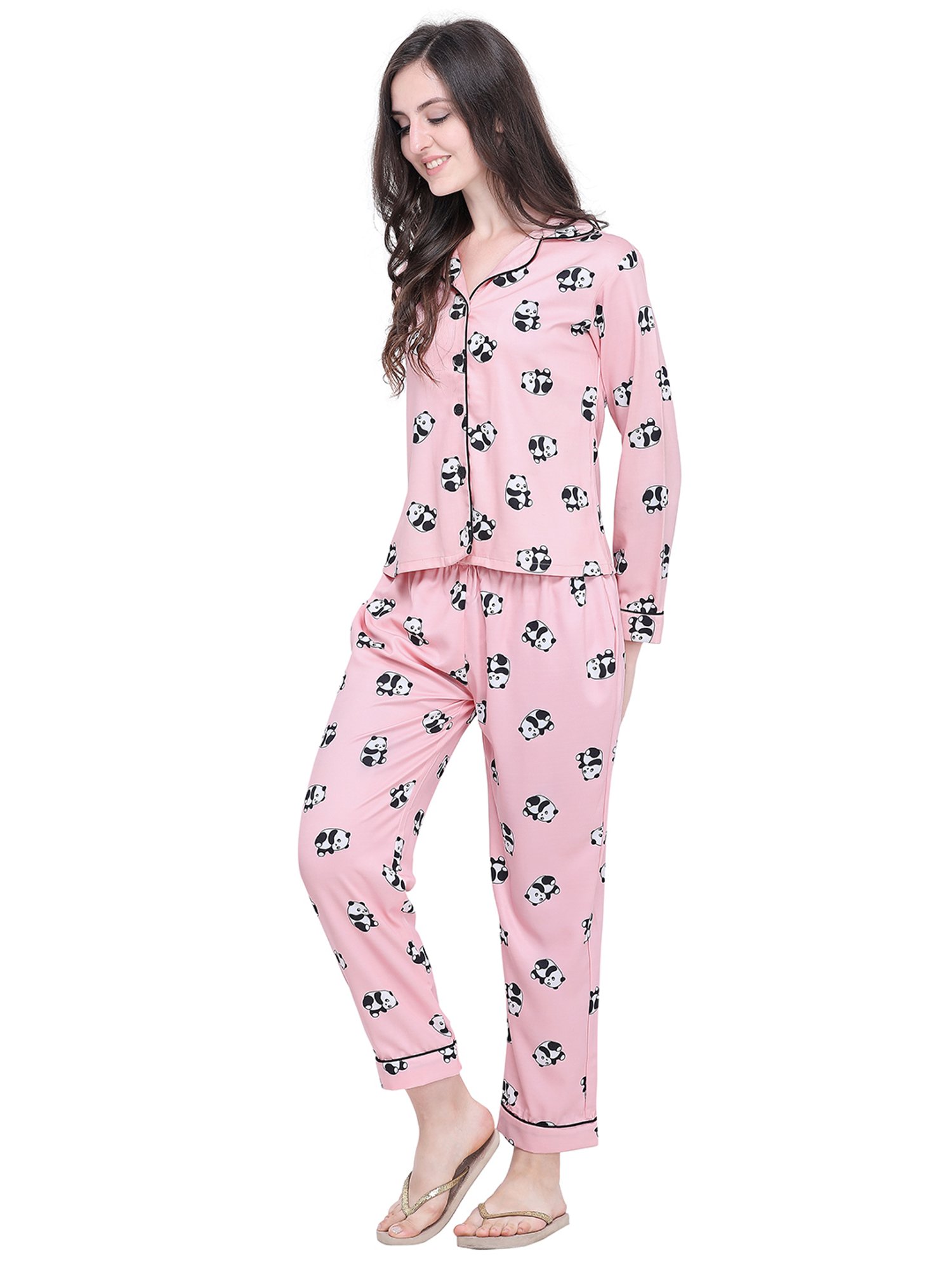 Smarty Pants Pink Satin Print Shirt With Pyjamas