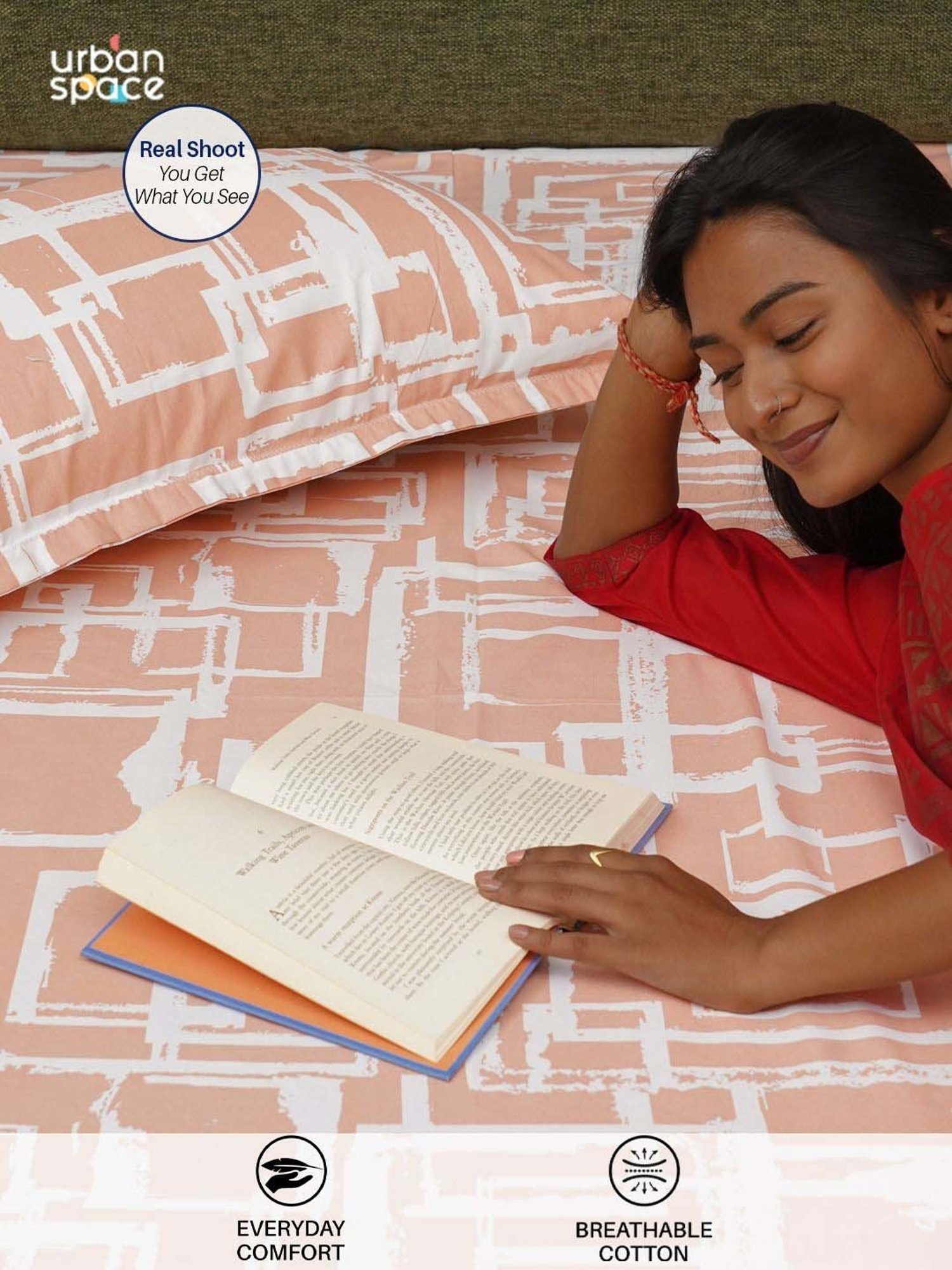 House This Juniper Blue Cotton 600 TC Double Size Bedsheet With Pillow Covers