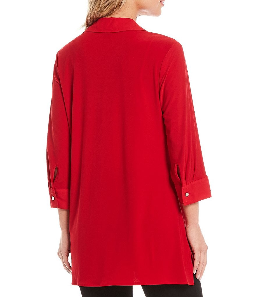 Slim Factor by Investments Bridget 3/4 Sleeve Button Front Hi-Low Top