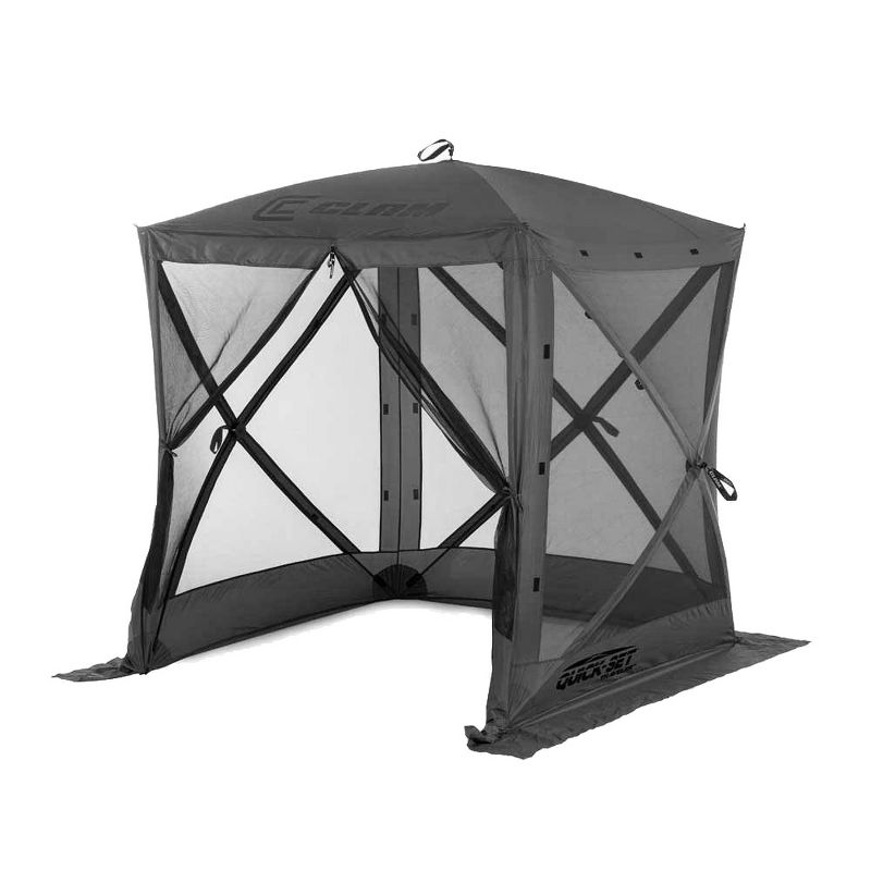 CLAM Quick-Set 6 x 6 Foot Traveler Portable Pop Up Outdoor Camping Gazebo 4 Sided Canopy Shelter with Ground Stakes and Carrying Bag, Gray