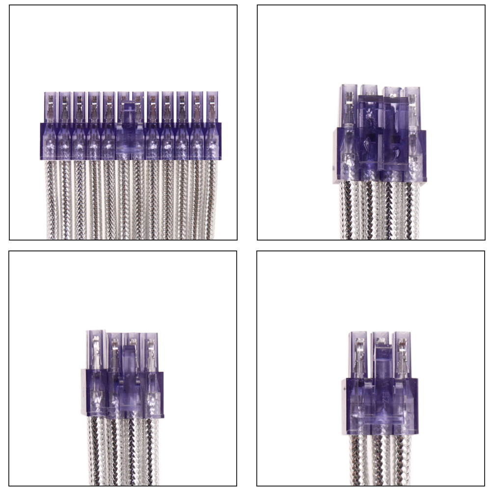 ALAMENGDA 6-in-1 24-pin Motherboard ATX Computer Power Extension Cables Silver-Plated Reflective Light Cables, Silver Suit 300mm/0.98foot