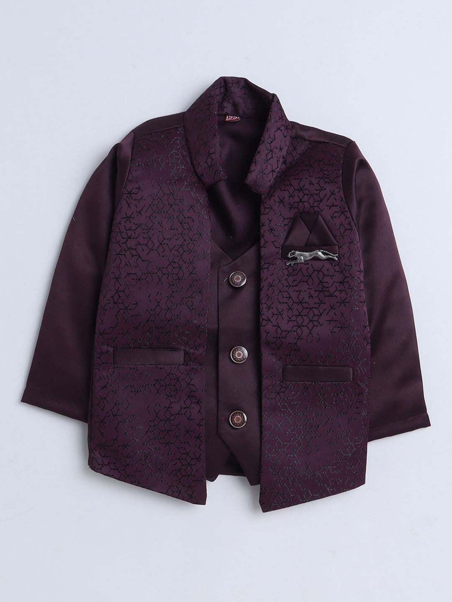 Fourfolds Boys Wine Solid Full Sleeves Clothing Set