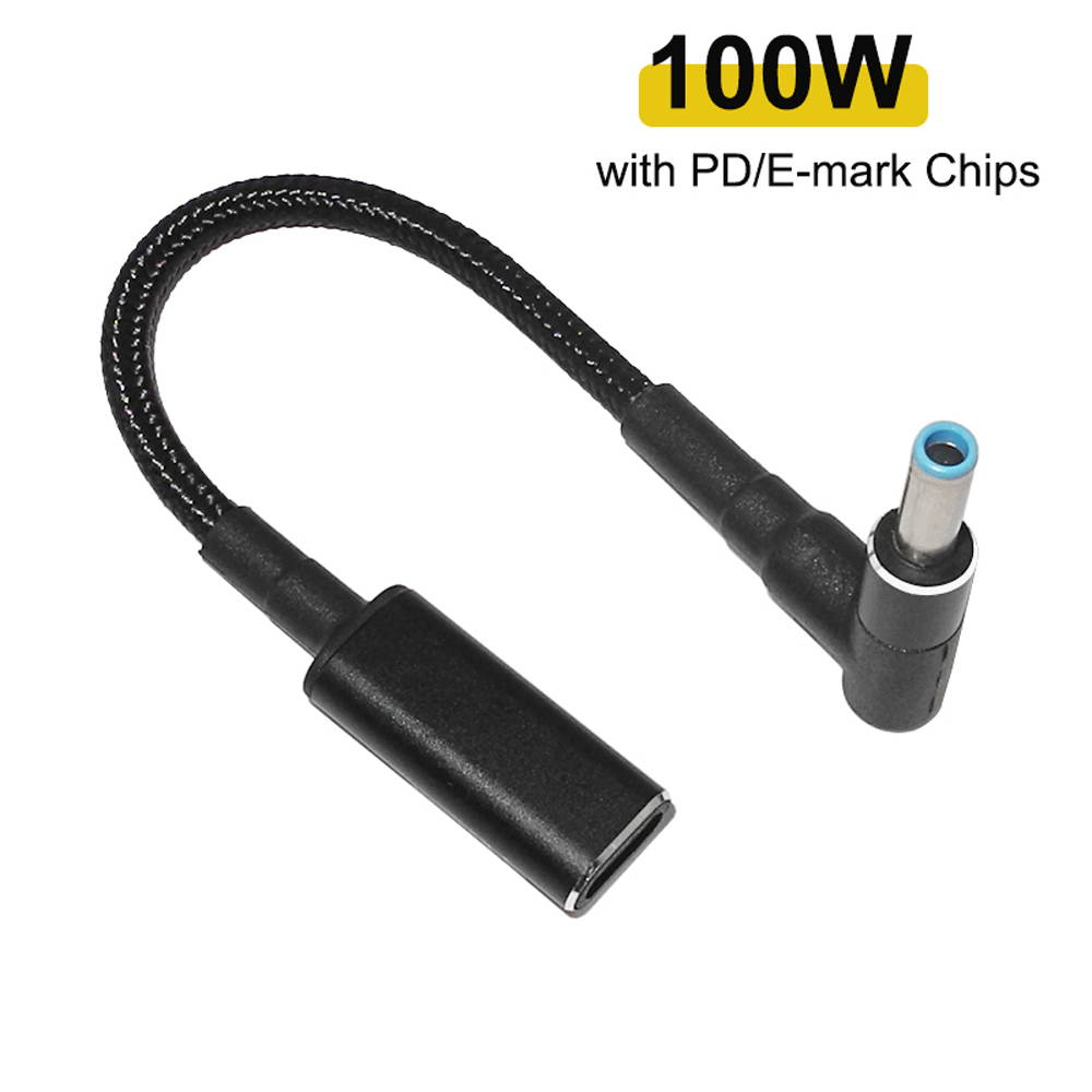 (5-Pack) 100W USB C Type C Female to 4.5x3.0mm DC Tip (Blue Tip) Adapter Cable PD Converter Cable for HP Laptop Notebook Chargers