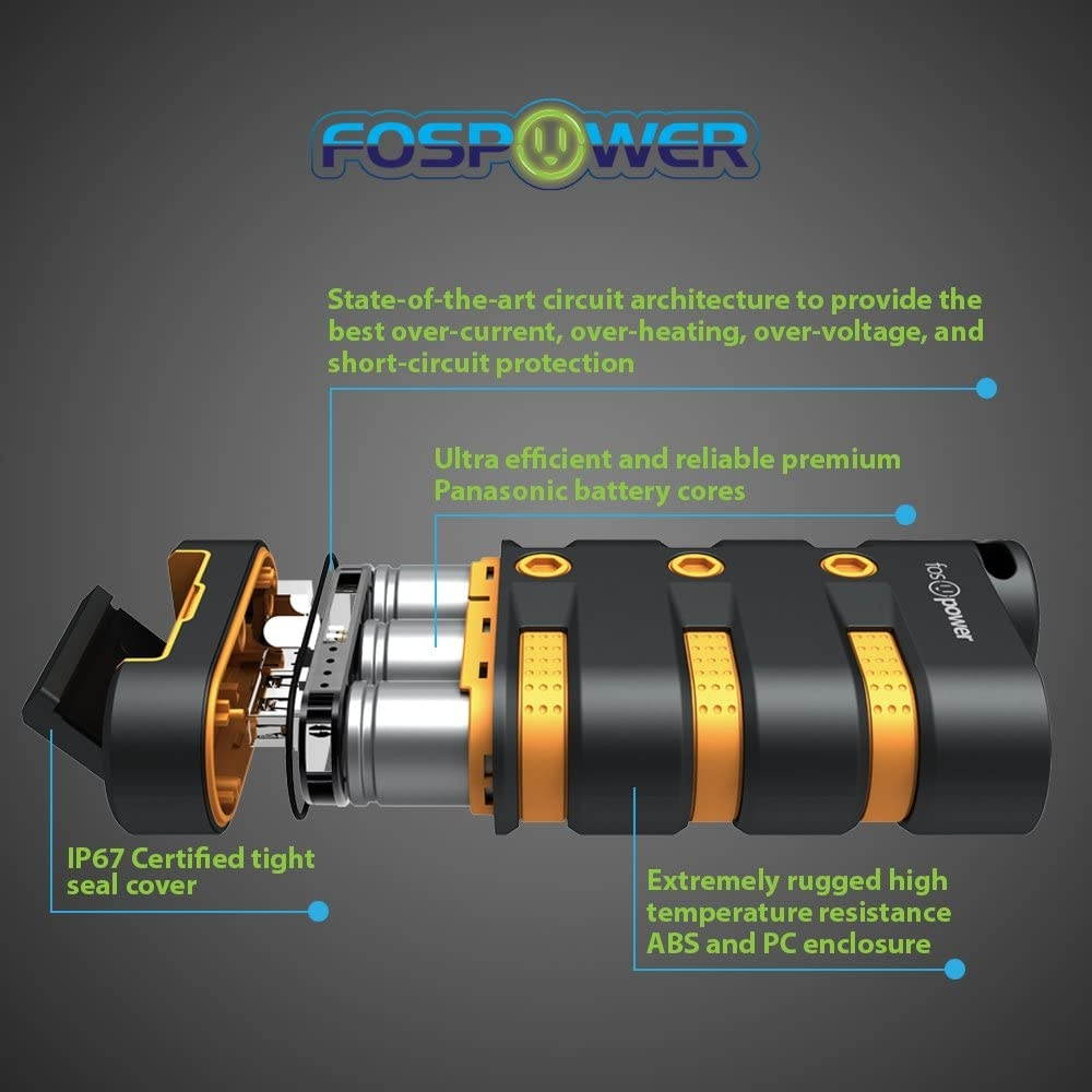 FosPower PowerActive 10200 mAh Power Bank - 2.1A USB Output [Water/Shock/Dust Proof] Rugged Heavy Duty Portable Battery Charger for iPhone/iPad Android Smartphones Tablets & MP3