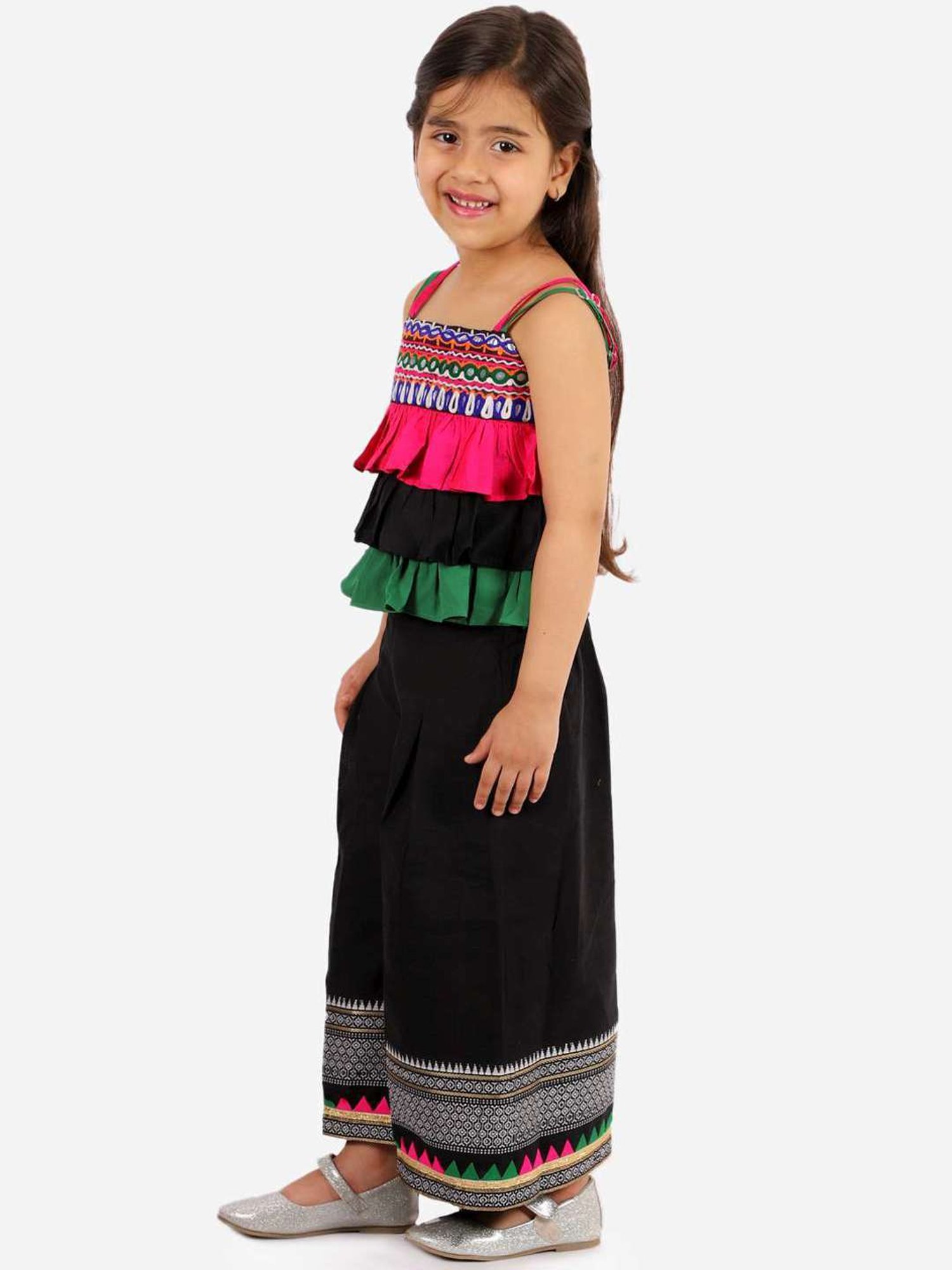TWISHA Kids Black & Pink Color Block Top Set