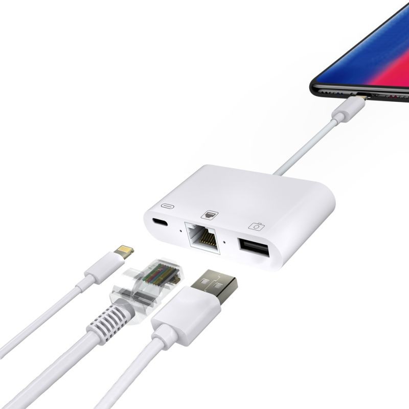 8 Pin to RJ45 Ethernet LAN Wired Network Adapter Compatible with iPhone iPad iPod Running iOS 13,Works with Mouses Keyboards Hubs U-Disks (White)