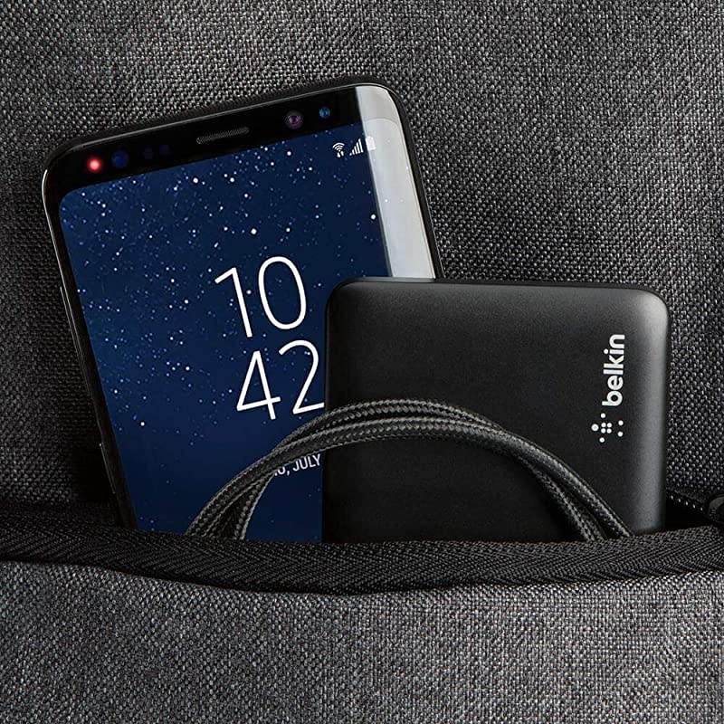 Pocket Power 10K Power Bank (Portable Charger for iPhone, Samsung Galaxy, Google Pixel 3 , Apple Watch and more), Black, 10,000mAh (F7U020btBLK)