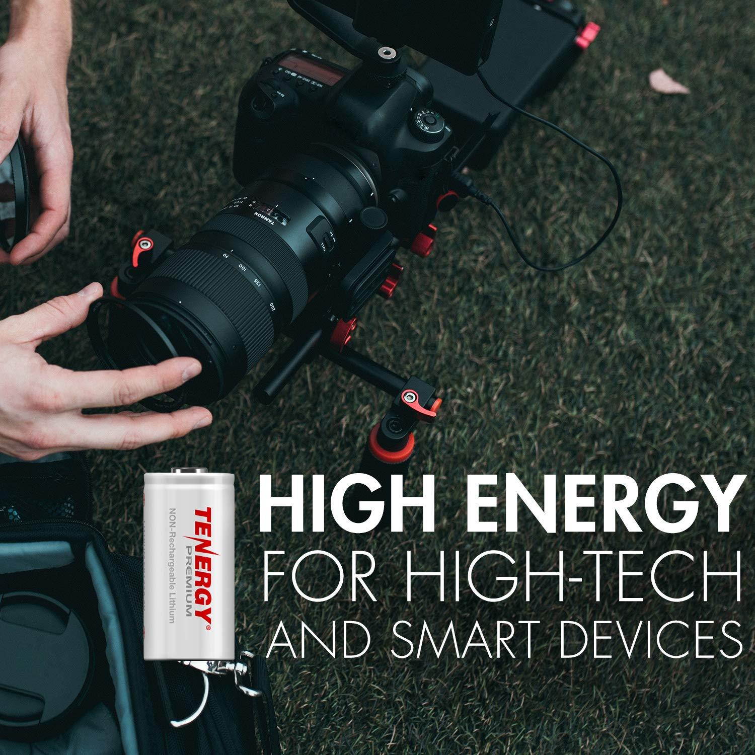 Tenergy Premium CR123A 3V Lithium Battery, [UL Certified] 1600mAh Photo Lithium Batteries, Security Cameras, Smart Sensors, Specialty Devices, 40 Pack, PTC Protected