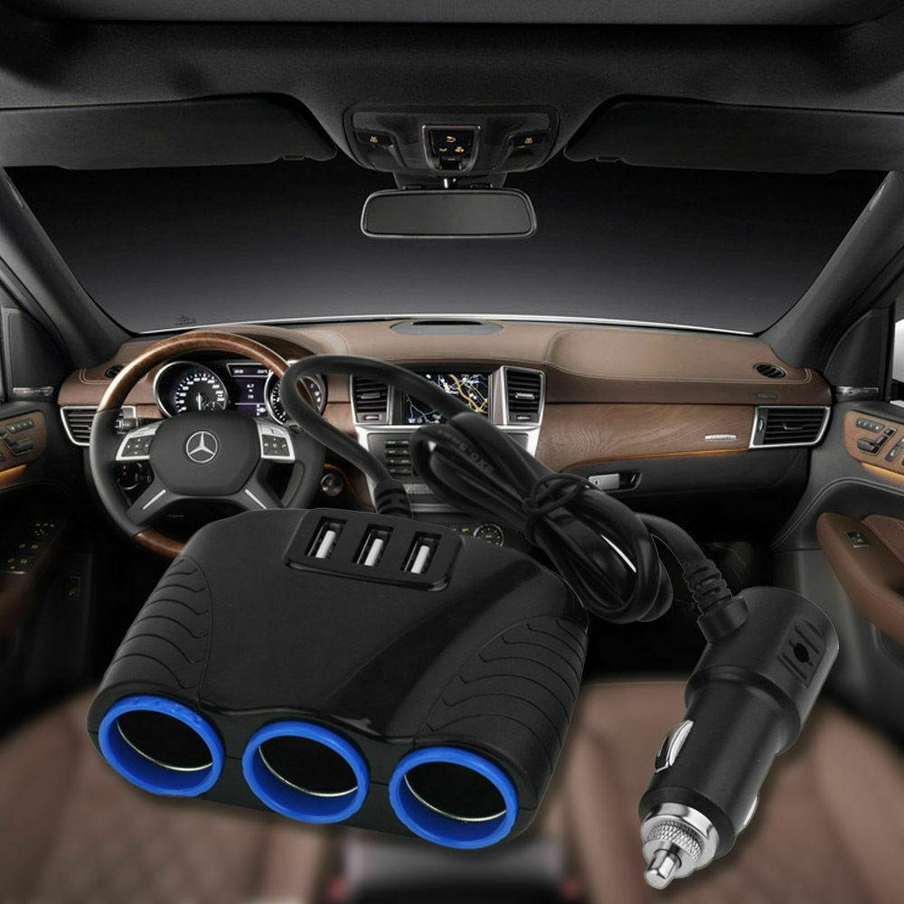 3 way Cigarette Lighter Socket Splitter 12V Three USB Charger Power Adapter Car