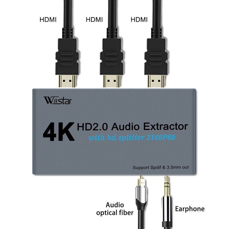 HDMI Audio Extractor with HD Splitter 4K@60Hz 1X2 HDMI2.0 HDCP2.2 with Optical SPDIF Digital Audio and 3.5mm Audio Output for PS4 Xbox DVD Blu-ray Player HD TV Projector