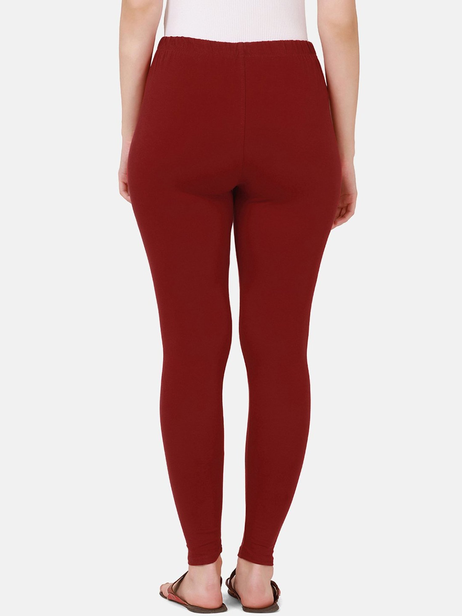 BUYNEWTREND Maroon Cotton Leggings