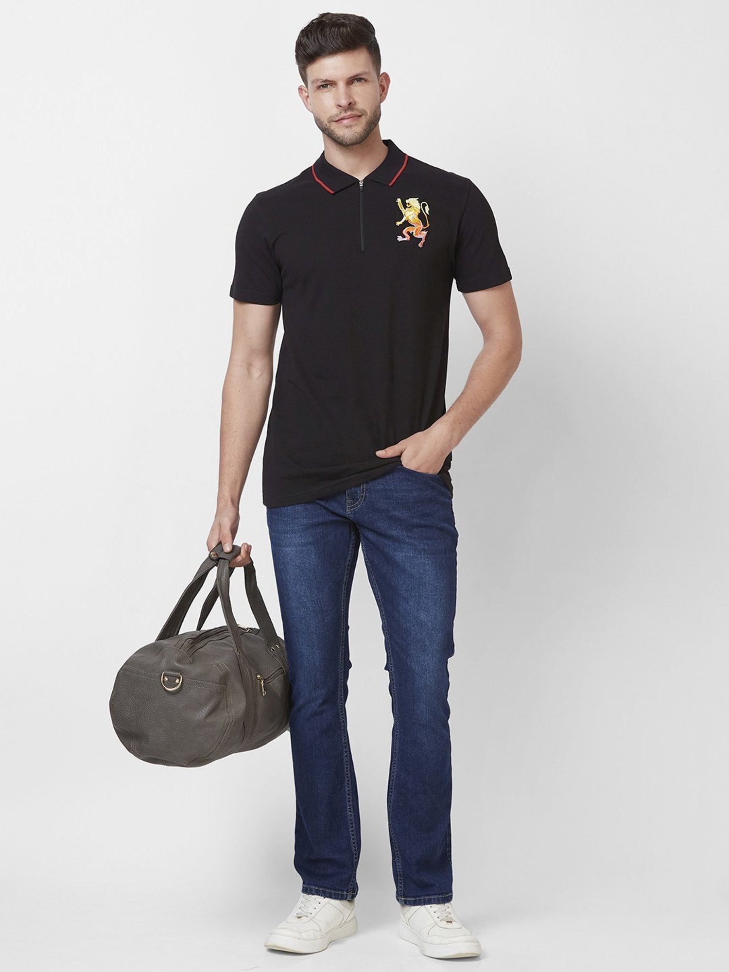 Giordano Black Cotton Slim Fit Polo T-Shirt