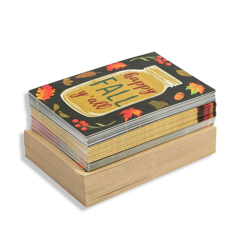48-Pack Happy Thanksgiving Cards with Kraft Envelopes (4x6, 3 Fall Designs)