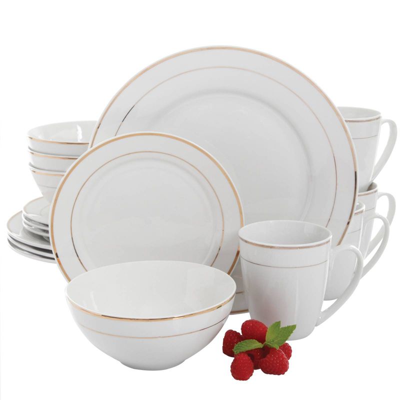 Gibson Home 16pc Stoneware Palladine Gold Banded Dinnerware Set