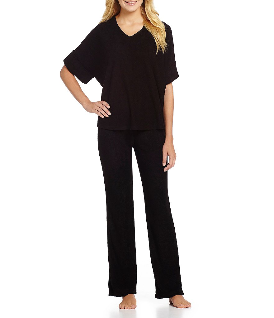 N by Natori Terry Short Sleeve V-Neck Lounge Top