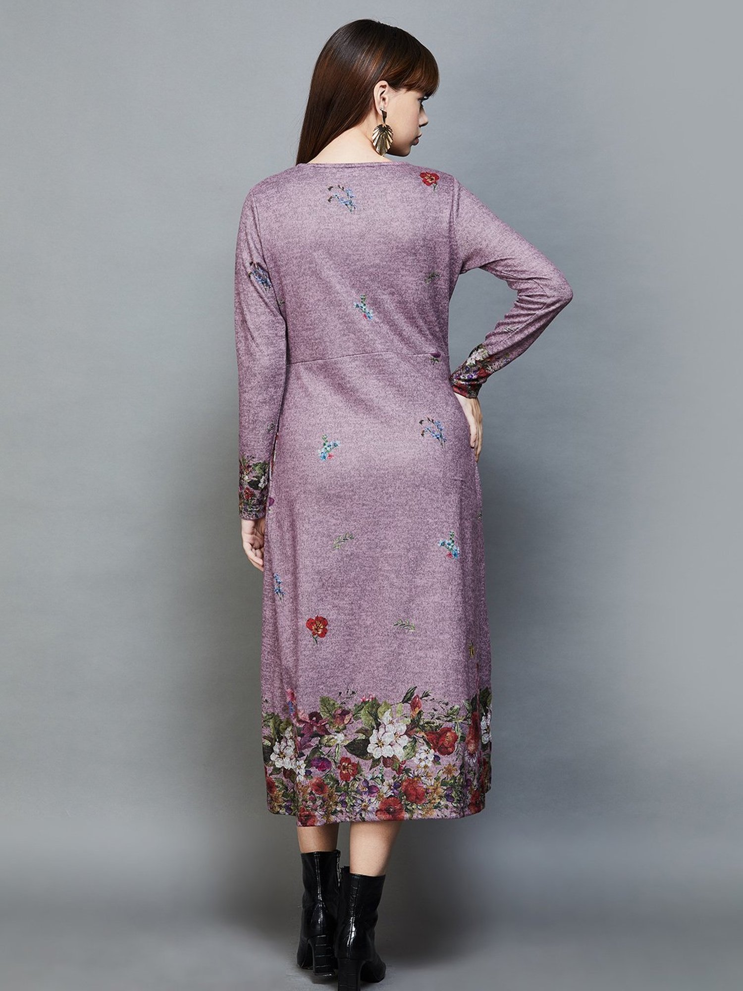 Colour Me by Melange Purple Floral Print A-Line Dress