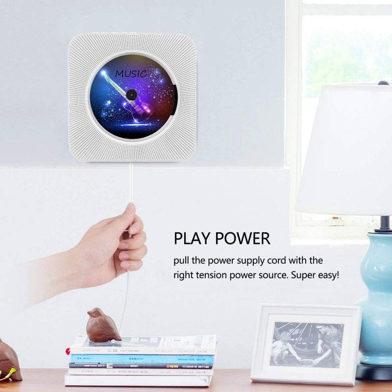 AONCO Portable CD Player, Bluetooth Wall Mountable CD Music Player Home Audio Boombox with Remote Control FM Radio Built-in HiFi Speakers, MP3 Headphone Jack AUX Input Output, White