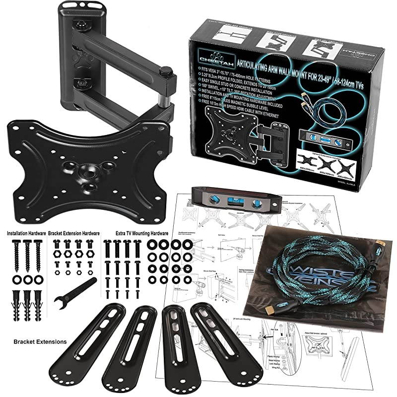 Mounts ALAMLB Articulating Arm 20 Extension TV Wall Mount Bracket for 2055 TVs up to VESA 400 and 66lbs Including a Twisted Veins 10 Cable and a 6 3axis Magnetic Bubble Level