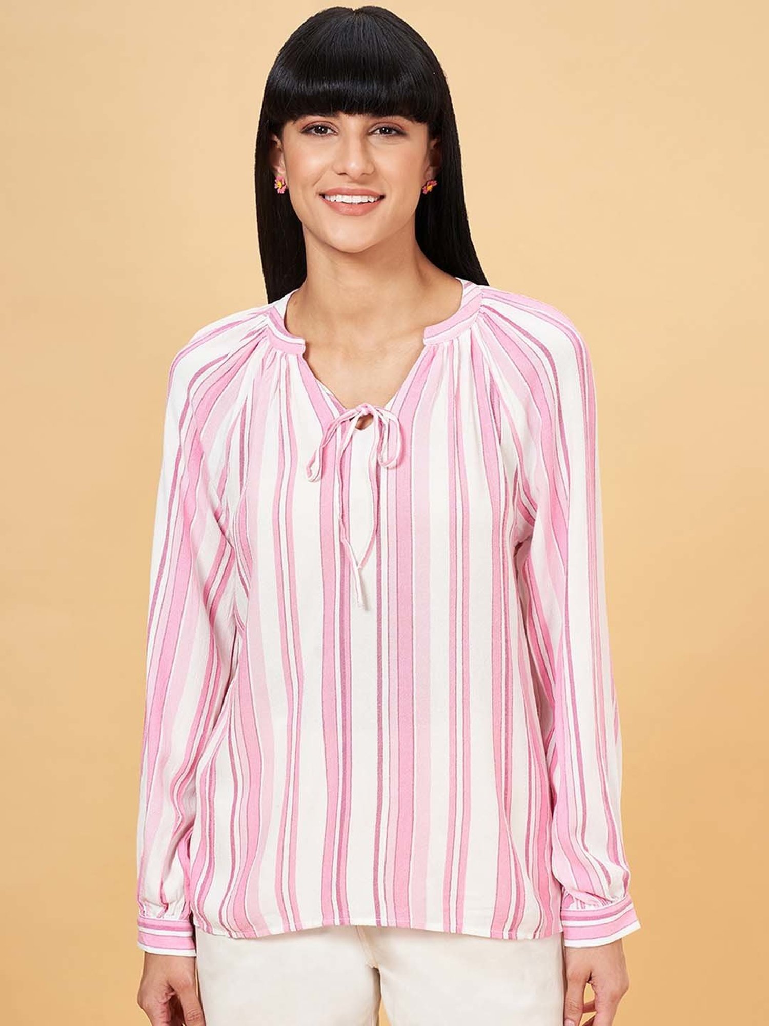 Honey by Pantaloons White & Pink Striped Top