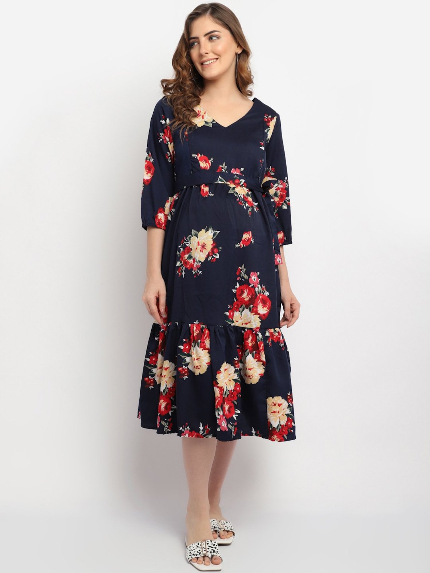 Moms Maternity Navy Printed Dress