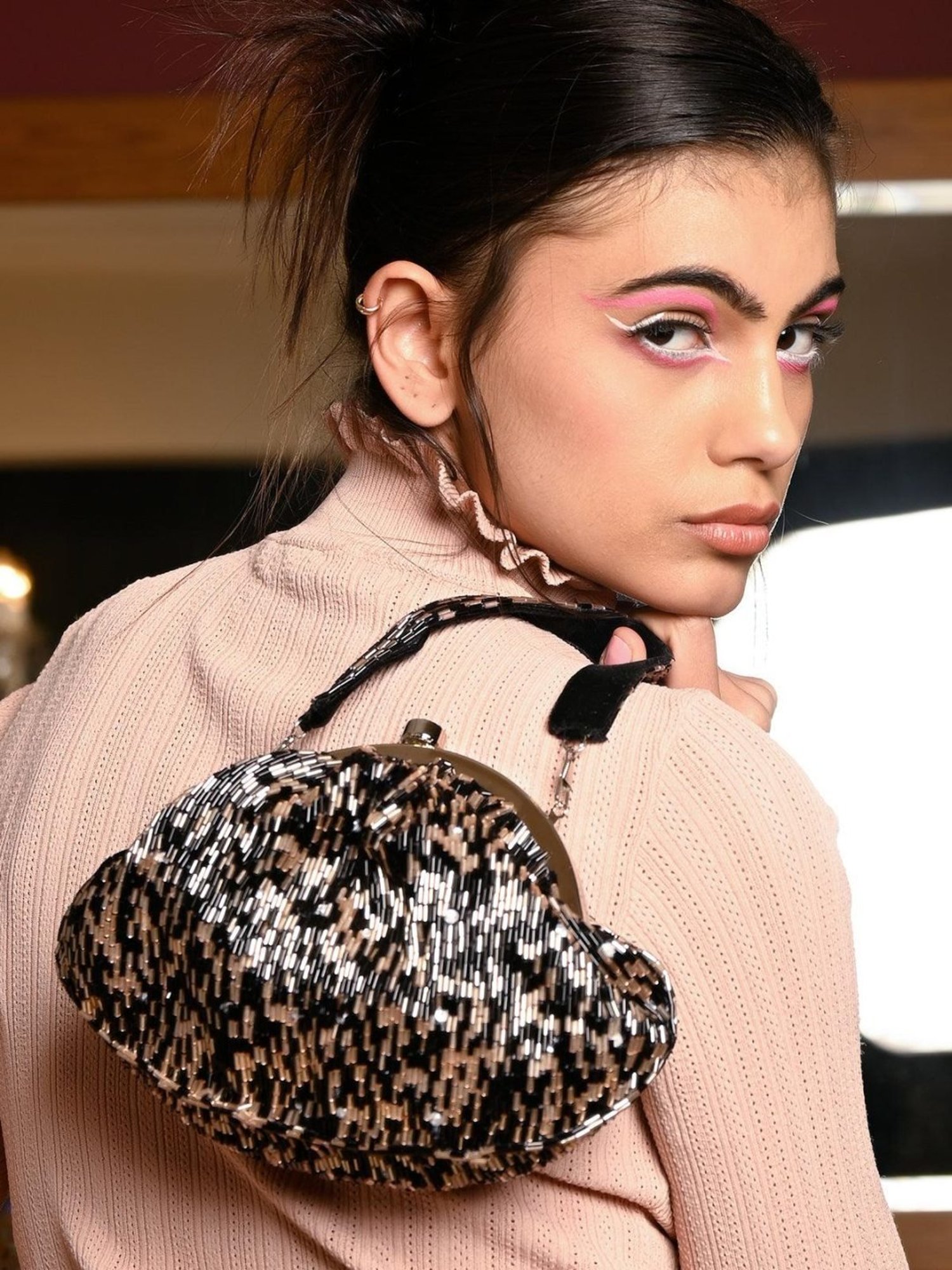 Odette Black & Gold Embellished Handbag