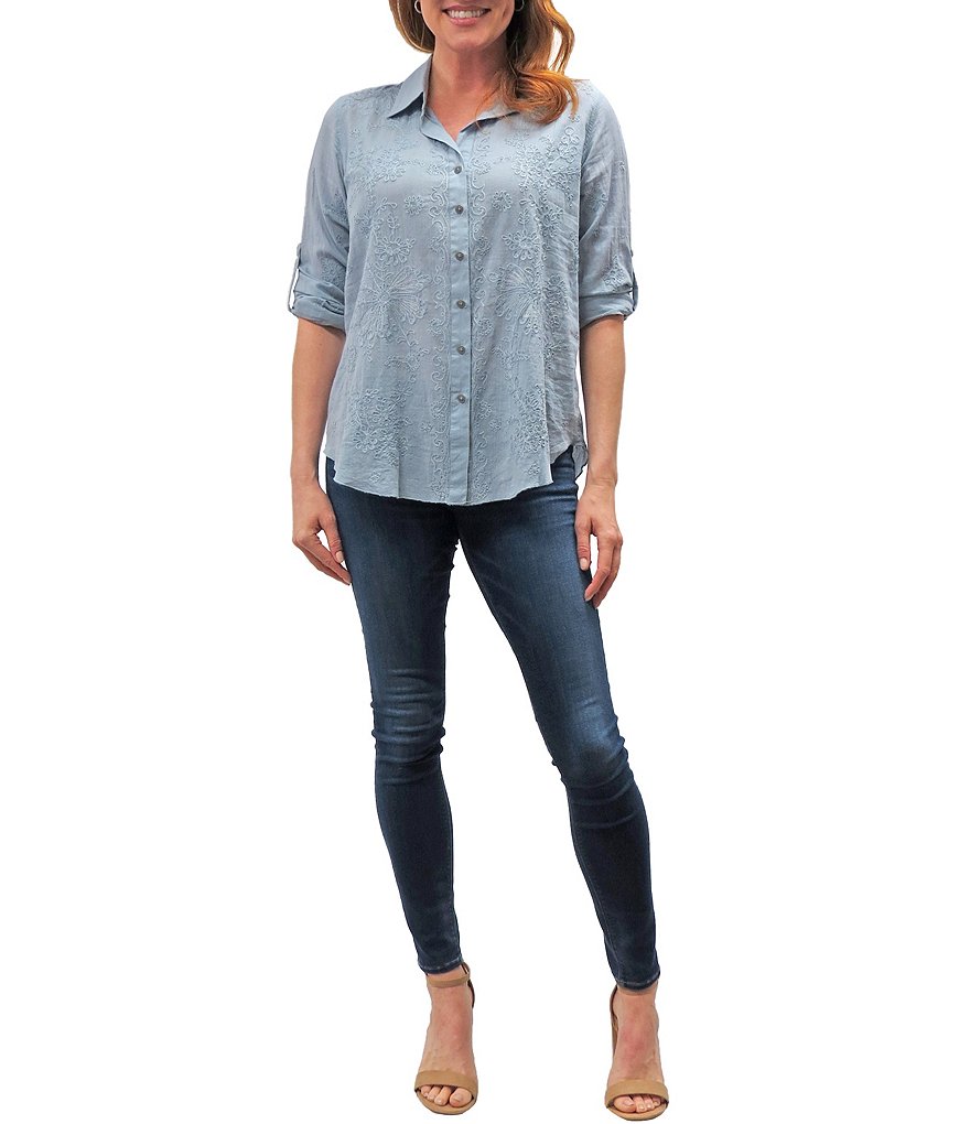 Karyn Seo Palma Embroider Roll Tab Button Front Shirt