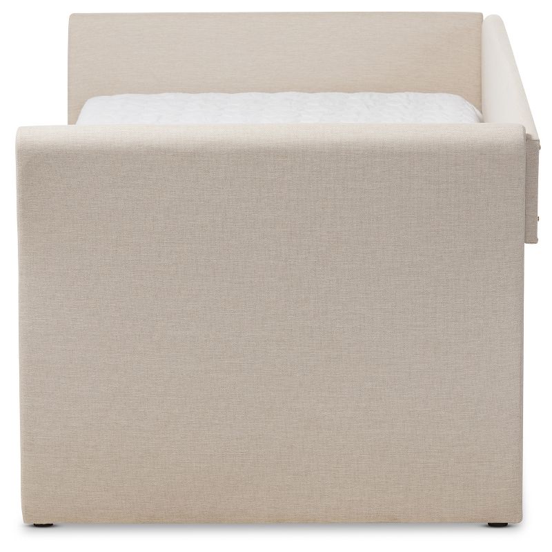 Camino Modern and Contemporary Fabric Upholstered Daybed with Guest Trundle Bed - Twin - Beige - Baxton Studio