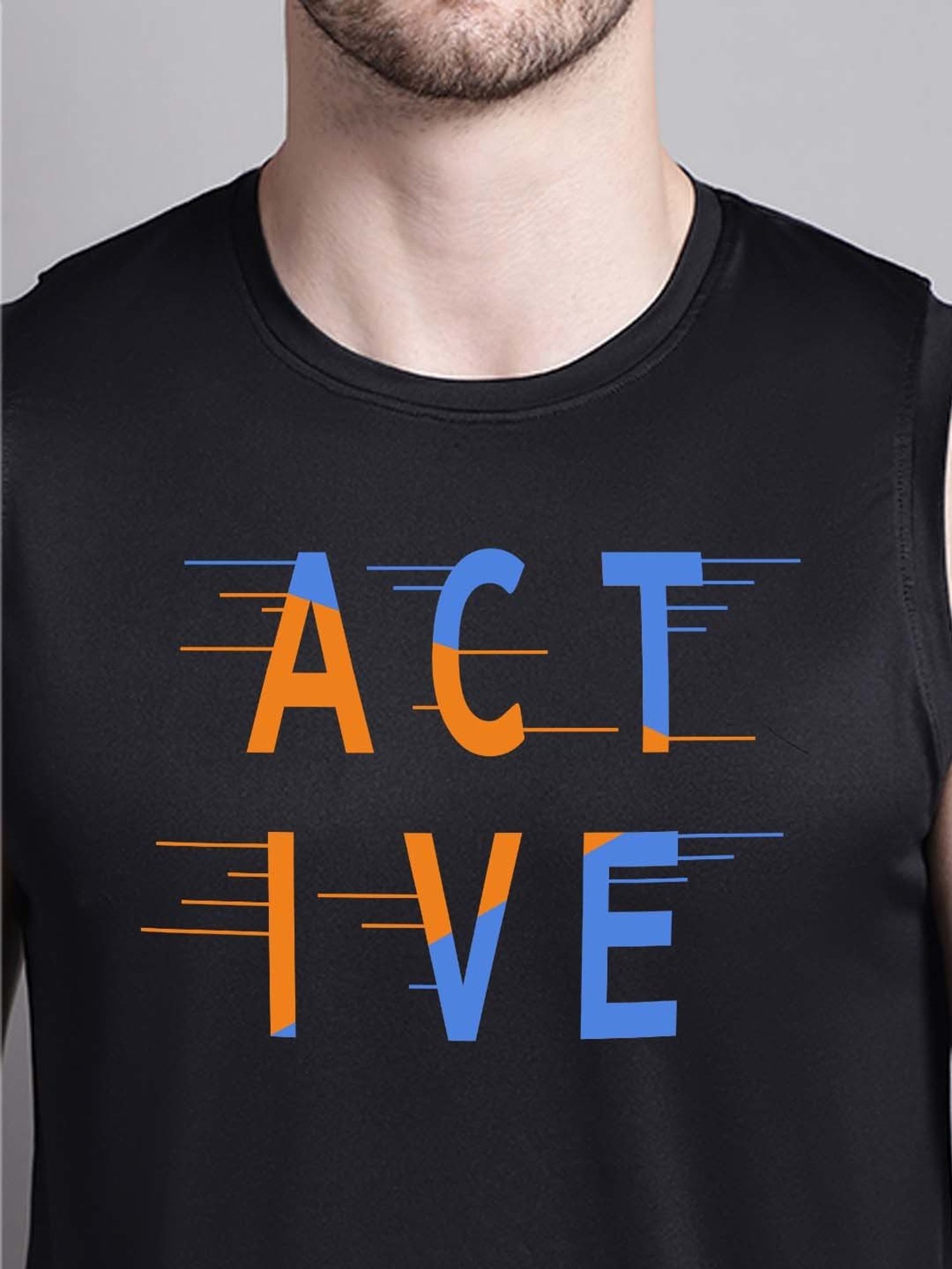 Friskers Black Regular Fit Graphic Sports T-Shirt