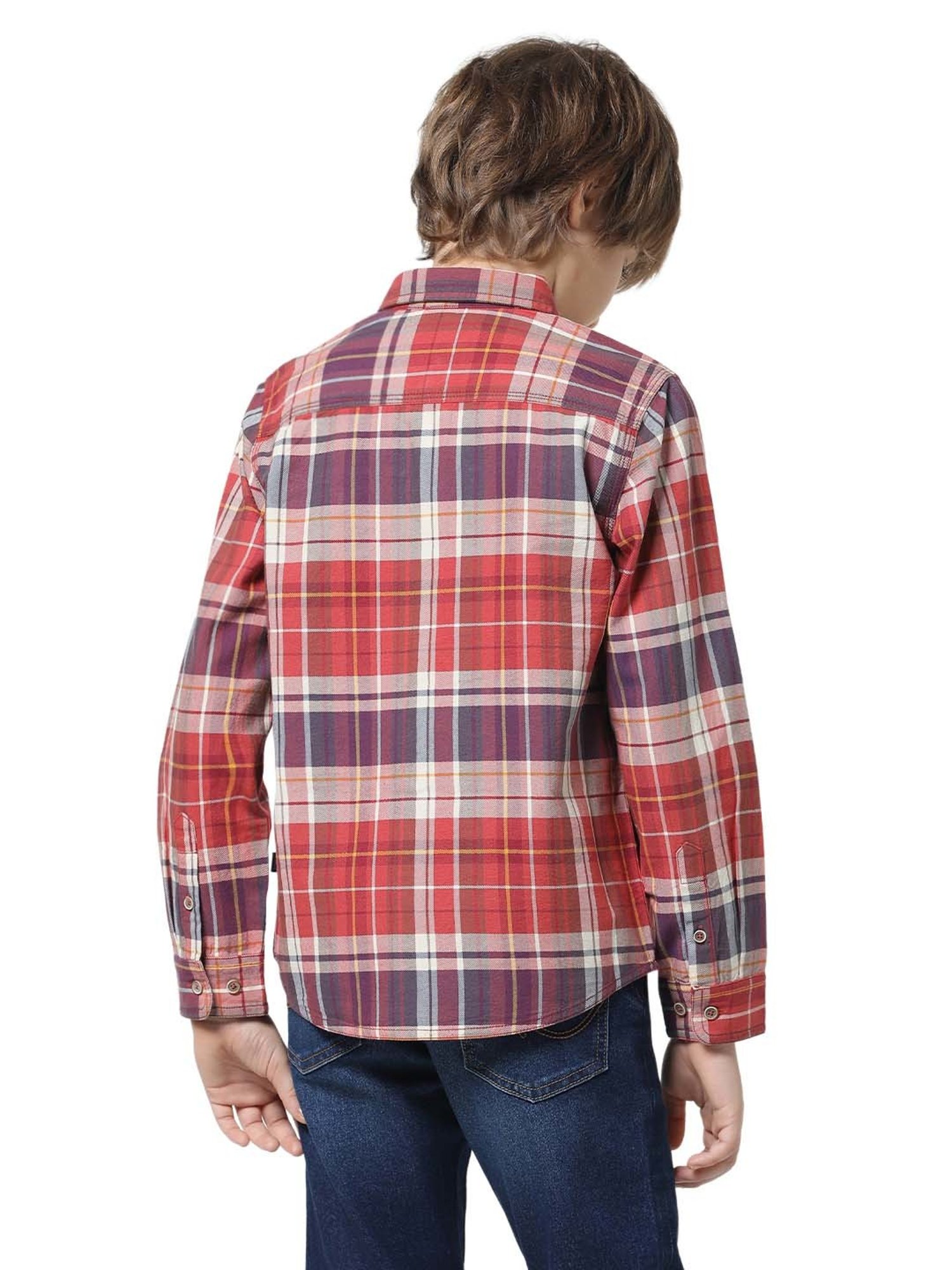 Jack & Jones Junior Red & Lilac Cotton Chequered Full Sleeves Shirt