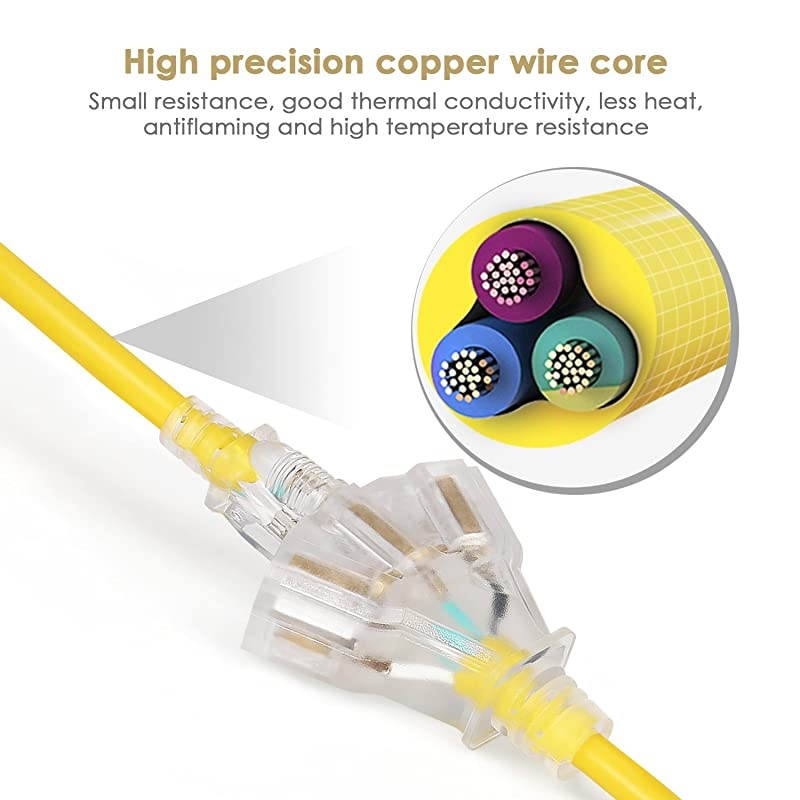 75 FT 123 Extension Cord OutdoorIndoor Heavy Duty Electrical Cord with Lighted 3 Outlets 3 Prong 15 Amps UL Listed SJTW Power Your Household Office and Garden Electric Appliance