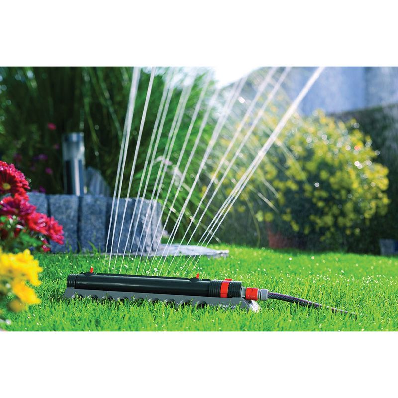 Gardena 1973 Aquazoom 2700 Square Foot Oscillating Garden Lawn Water  Bundle with 84-BZMX Outdoor ZoomMaxx Oscillating Sprinkler on Weighted Sled Base