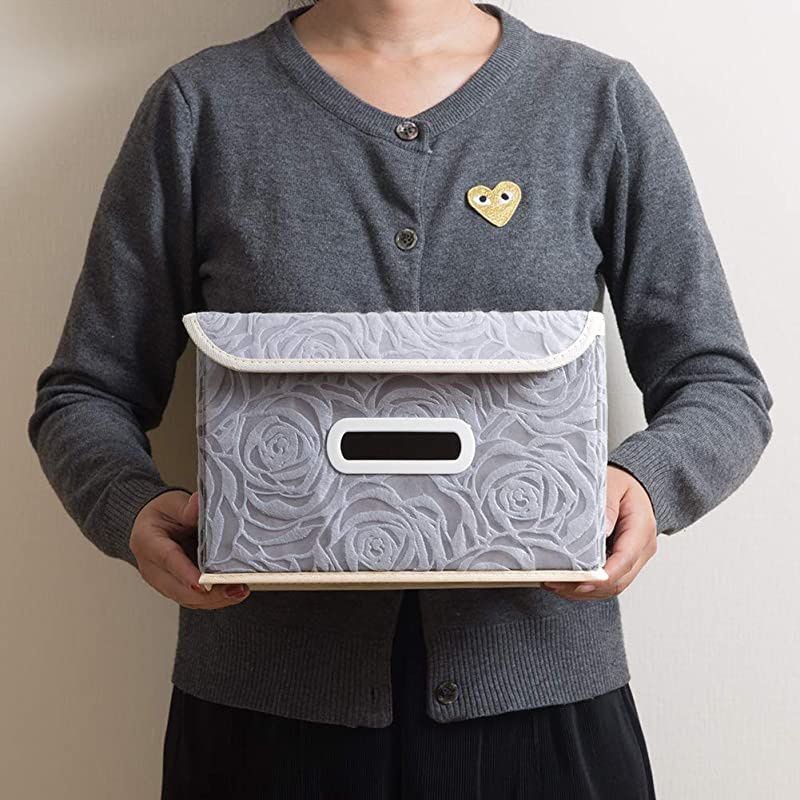 Collapsible Storage Boxes with Lids Fabric Decorative Storage Bins Cubes Organizer Containers Baskets with Cover Handles Divider for Bedroom Closet Living Room 9.8x7.9x6.7 Inch 3 Pack