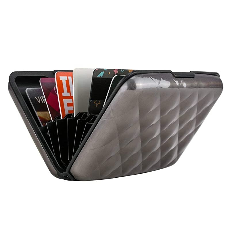 RFID Blocking Credit Card Protector Aluminum ID Case Hard Shell Business Card Holders Metal Wallet for Men or Women (Aluminum, Grey-L)