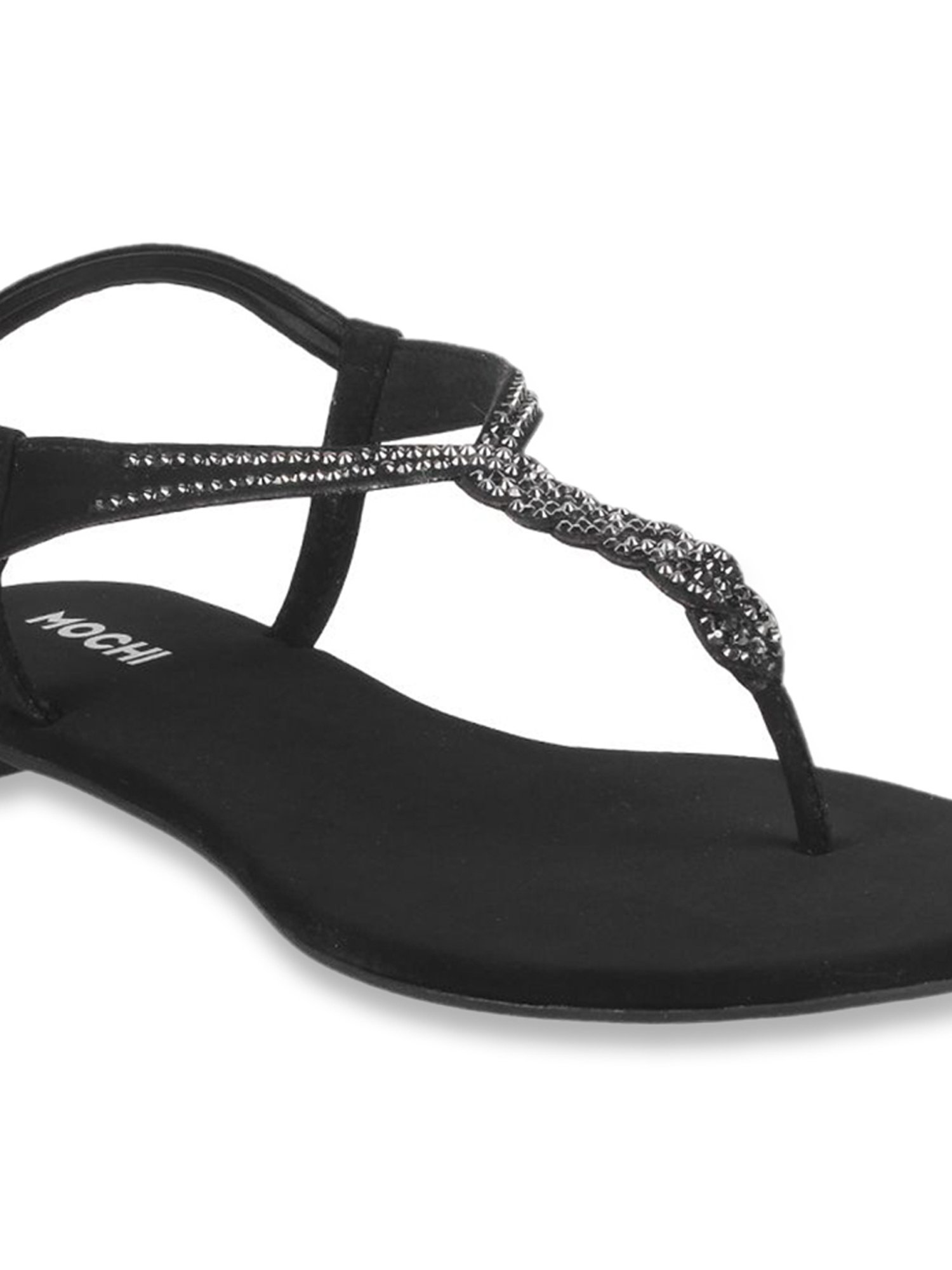 Mochi Black T-Strap Sandals