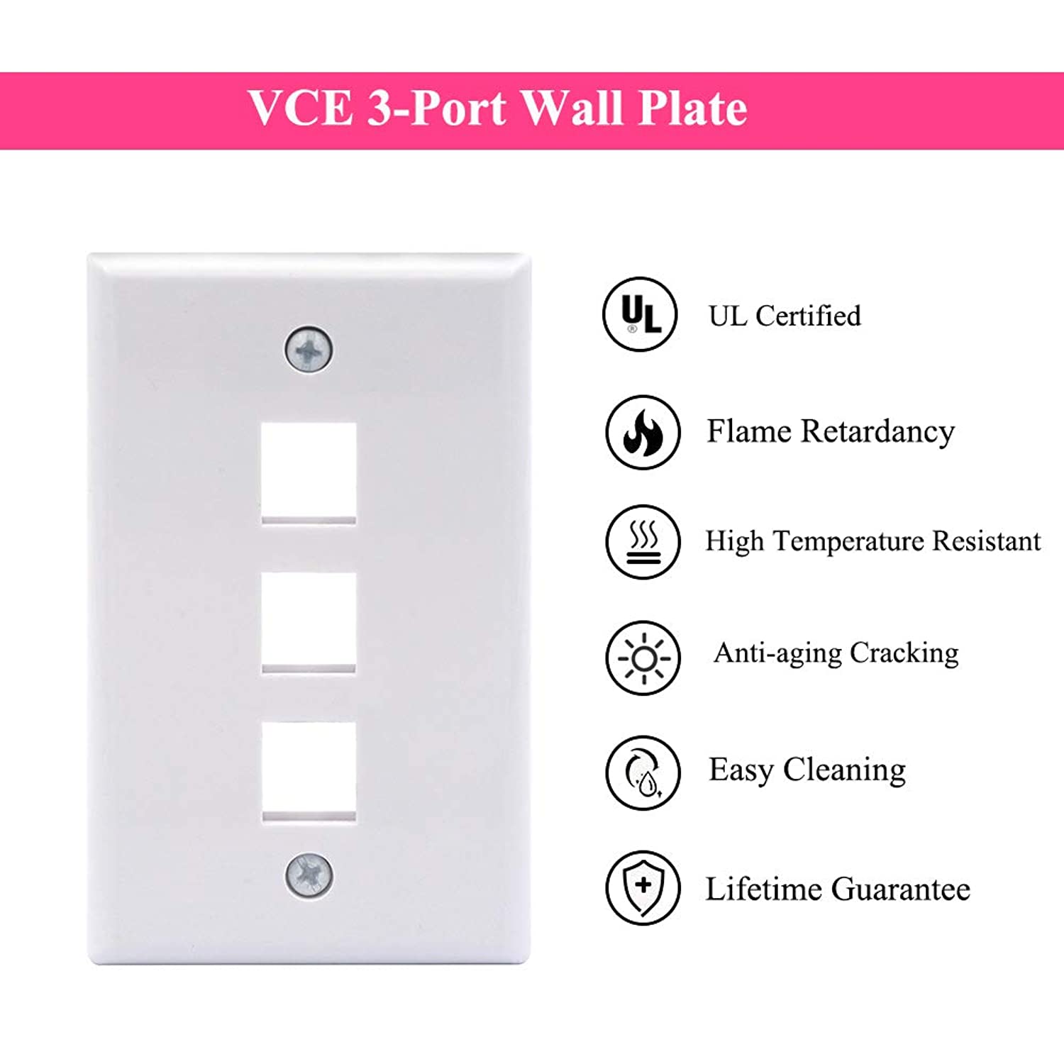 VCE 10 Pack 3-Port Keystone Wall Plate for Keystone Jack and Modular Inserts- White UL Listed