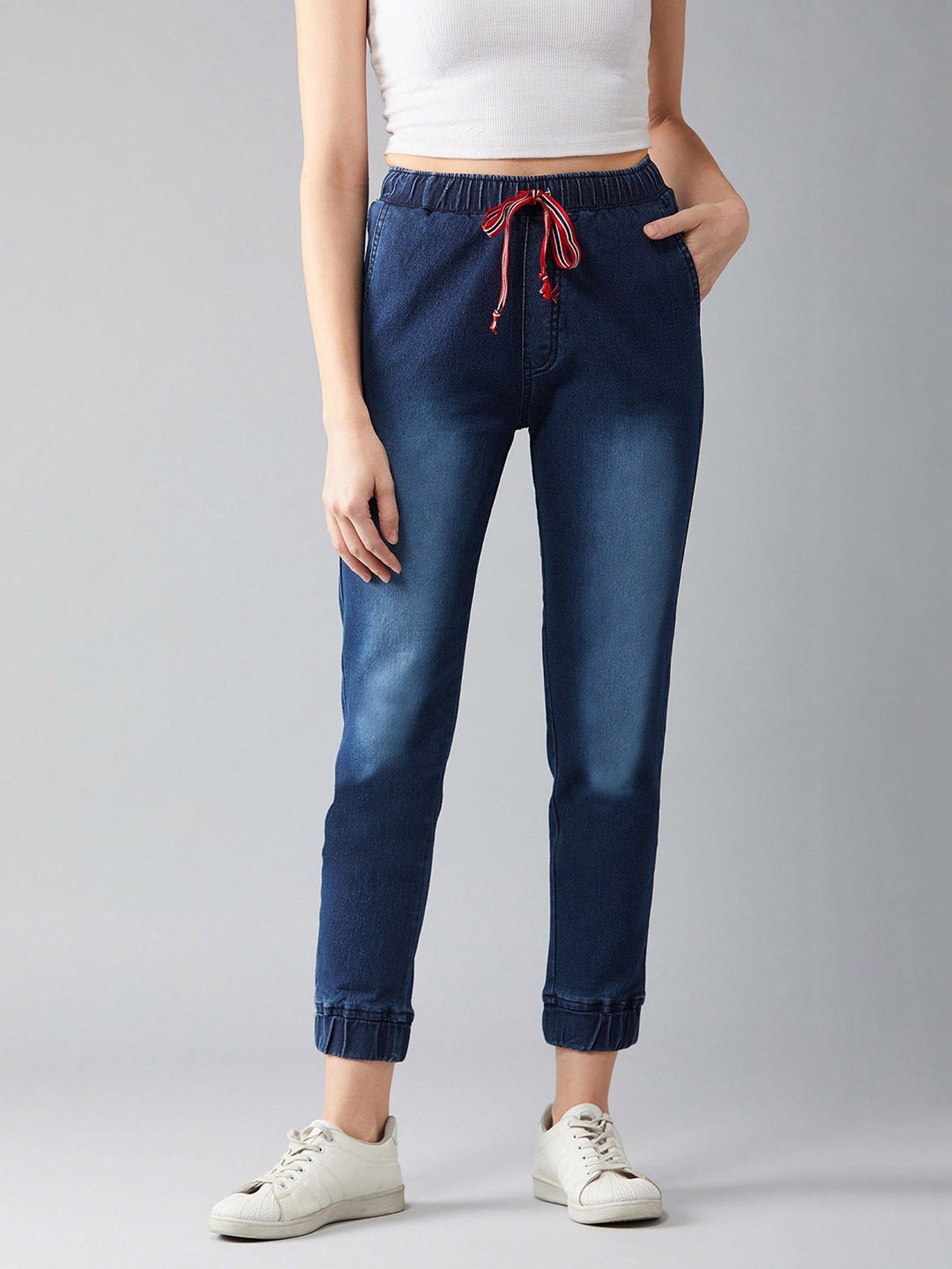DOLCE CRUDO Navy Mid Rise Denim Joggers