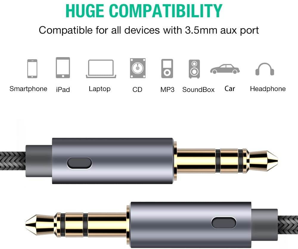 Oldboytech AUX Cable,[2-Pack,4ft,Hi-Fi Sound] 3.5mm Auxiliary Audio Cable Nylon Braided Male to Male AUX Cord Compatible Car/Home Stereos,Speaker,iPhone iPod iPad,Headphones,Sony Beats,Echo Dot (Grey)