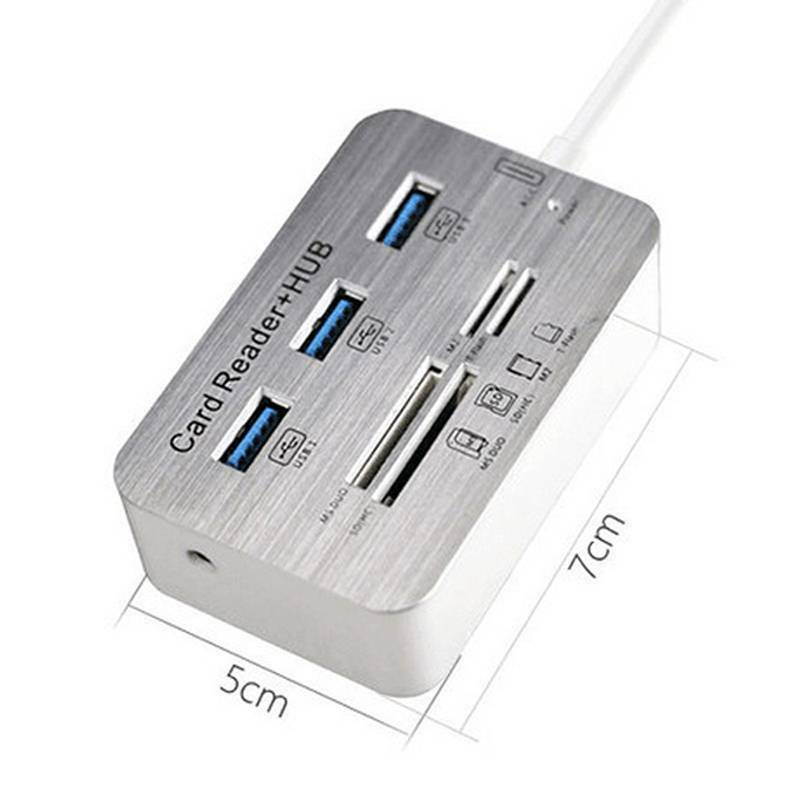 7-in-1 3 Port USB 3.0 Hub Support MS SD M2 TF Memory Card Reader 5Gbps SD to USB Adapter for Computer Laptop
