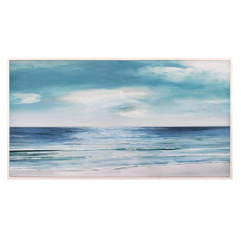 24" x 48" Shore Swatland Framed Wall Art Canvas Blue/Silver - Fine Art Canvas