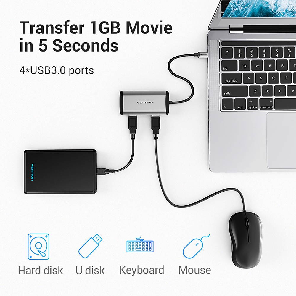 Vention TGCHB USB-C HUB Type-C to 4* USB 3.0 + Micro USB 2.0 Laptop PC USB 3.0 HUB Adapter Converter Splitter