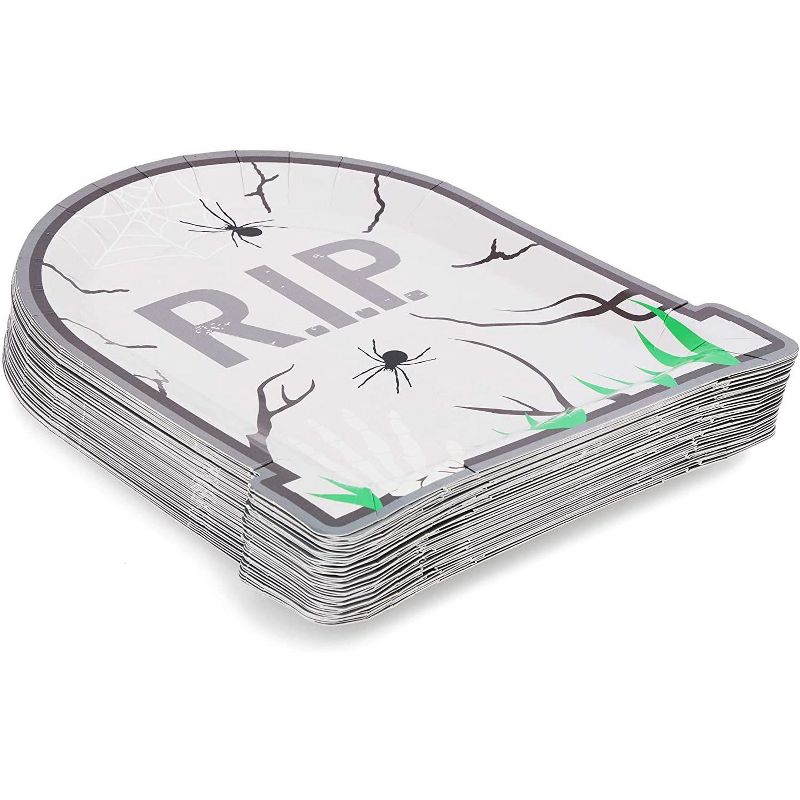 Spooky Central 48 Pack "R.I.P Tombstone" Paper Plates, Halloween Party Supplies (9 In)